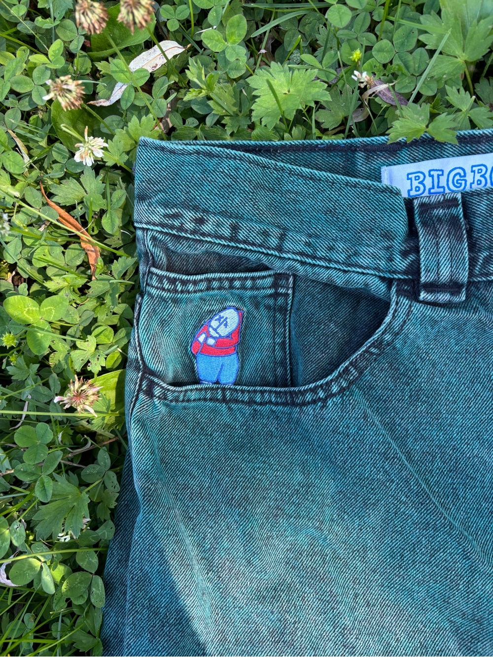 Teal Relaxed Men's Jeans with Embroidered Coin Pocket